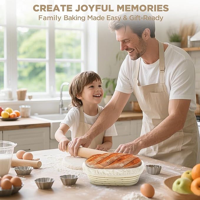 Banneton Proofing Basket Set Sourdough Starter Kit, 10" Oval Bread Dough Proofing Basket, Artisan Style Sourdough Bakers Baking Supplies Handmade Rattan Bread Making Tool for Home