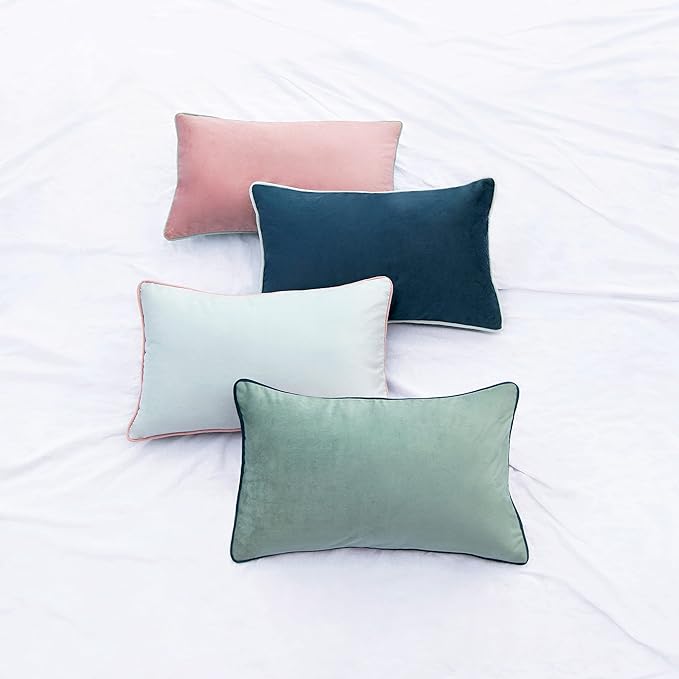 MONDAY MOOSE Decorative Throw Pillow Covers Cushion Cases, Set of 4 Soft Velvet Modern Double-Sided Designs, Mix and Match for Home Decor, Pillow Inserts Not Included (12x20 inch, Pink/Blue)