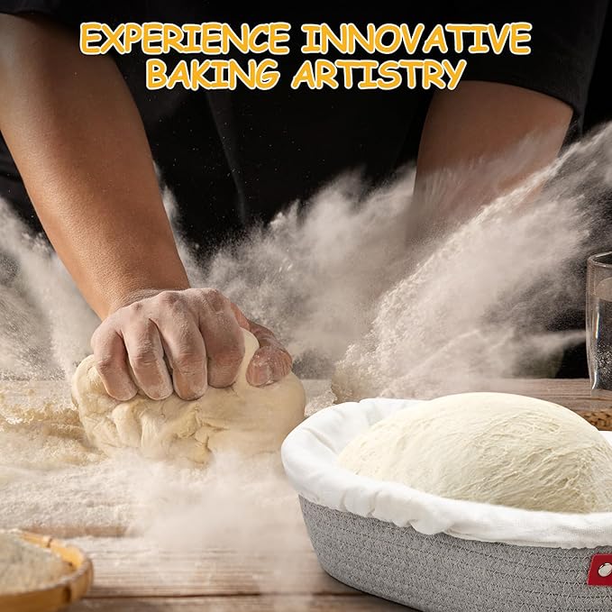 Banneton Bread Proofing Basket - Cotton Oval Banneton Basket Set of 2 Sourdough Proofing Baskets Round Proofing Bowls Handmade Rattan Baskets and Liners