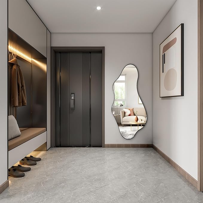 Large Irregular Mirror, Asymmetrical Wall Mirrors Decorative, 55"x25.6" Wavy Shaped Mirror with Metal Frame, Abstract Full Length Mirrors for Living Room Bathroom Bedroom Hallway Entryway