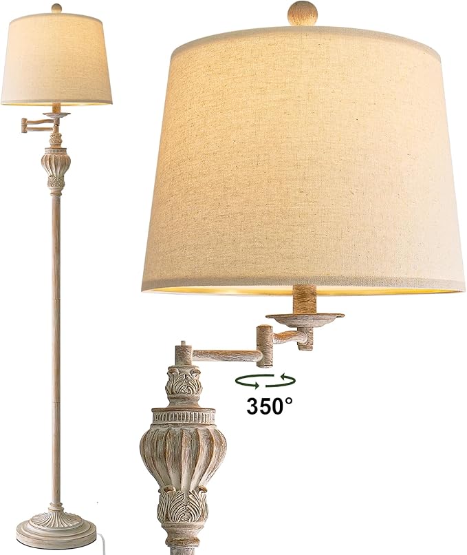 61" Vintage Floor Lamp with 350° Adjustable Swing Arm, Tall lamp Standing Lamp for Bedroom Living Room Bedside Nightstand Retro Farmhouse Mid Century Lamp Light Home Décor Office Gifts