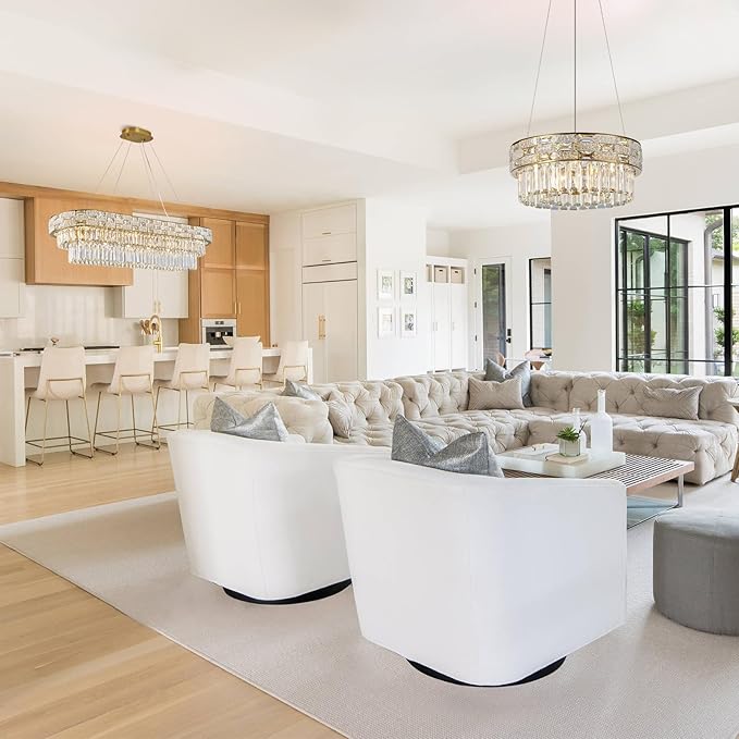 Crystal Chandelier, 16.5" 6-Light Gold Chandelier for Living Room, Round Chandeliers for Dining Room Dimmable, High Ceiling Chandeliers Hanging Lights for Entryway Bedroom