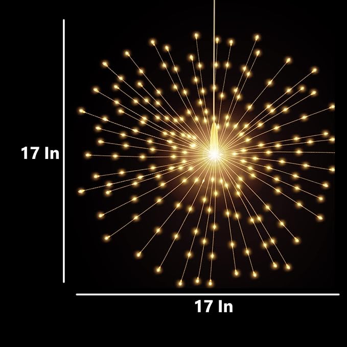 200 LED Starburst Sphere Lights,Firework Light Battery Powered, Tent Chandelier Remote Control, Waterproof Hanging Lights for Gardens Courtyards Porches Christmas Party Home Decor(Warm White)