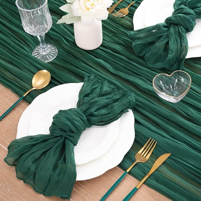 MLMC Emerald Green Table Runner Boho Dark Green Cheesecloth Table Runner 10ft Sheer Gauze Cheese Cloth Decorations for Fall Wedding Bridal Shower Home Party Christmas Decor