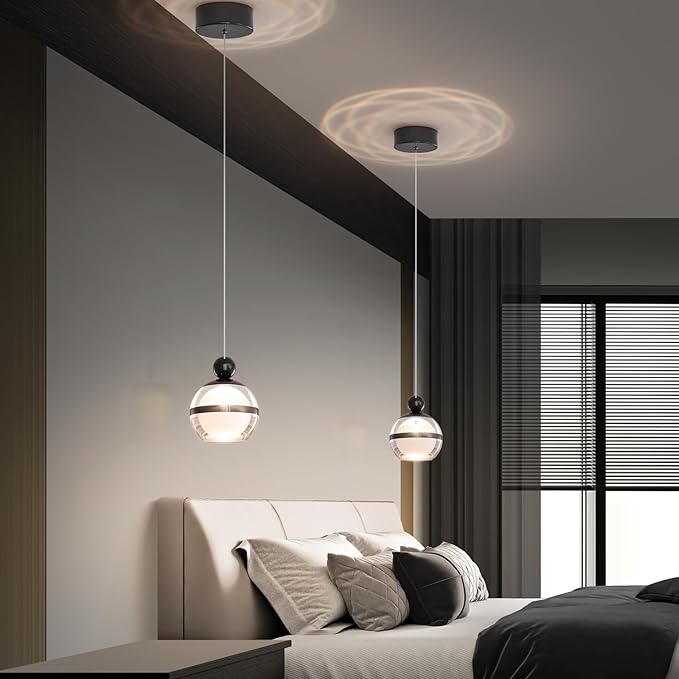 Modern Black Pendant Light Globe Hanging Kitchen Light Fixtures Dimmable LED Pendant Lights Kitchen Island for Dining Room Bar Living Room Bedroom Bathroom 1-Light