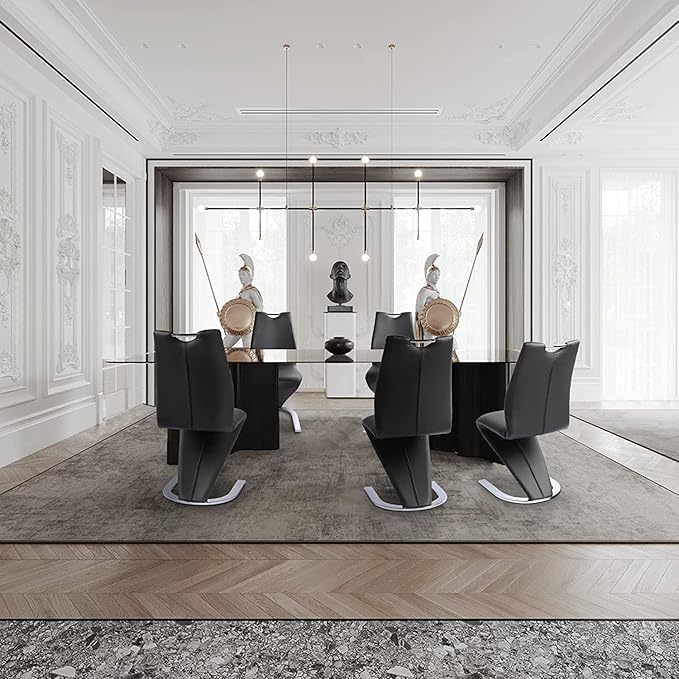 Mermaid Dining Chairs Set of 4, Modern Kitchen Dining Room Armless Upholstered Side Chairs with PU Leather Cushion Seat and Sturdy Metal Legs (4 Black)