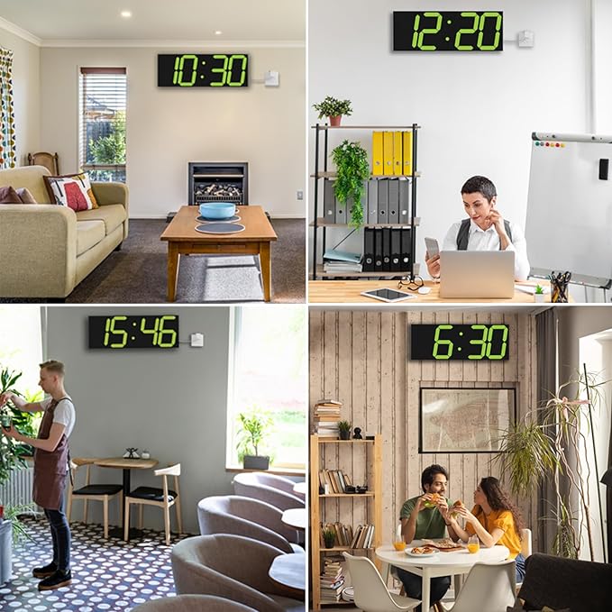 LED Large Digital Wall Clock, Oversize Digital Clock with 6” Numbers, Remote Control Count up/Countdown Timer Clock, Auto Dimmer, Big Calendar and Thermometer(Yellow