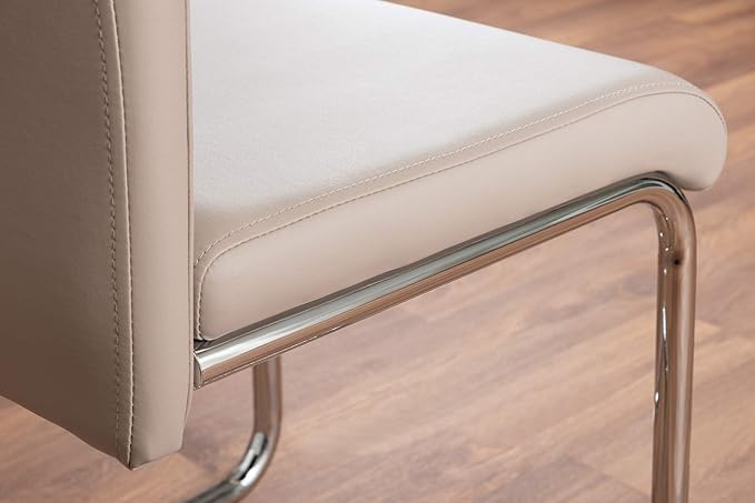 Atlanta Modern Rectangle Chrome Metal White High Gloss Dining Table and 6 Cappuccino Beige Lorenzo Chairs Set