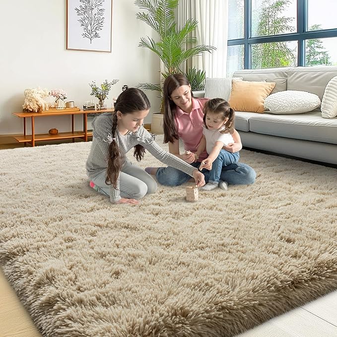 6x9 Area Rugs for Living Room, Fluffy Shaggy Rug Soft Carpets, Rugs for Bedroom Nursery Kids Room Dorm Home Decor Aesthetic, Light Tan