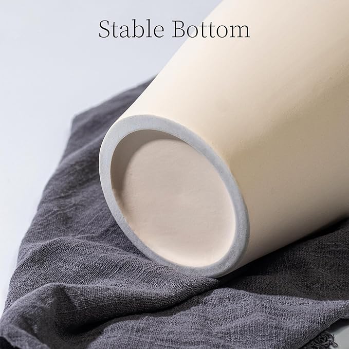 Beige Ceramic Vase Home Decor, 9 Inch Ceramic Wide Mouth Pottery Vase for Farmhouse, Vintage Terracotta Rustic Decor for Living Room, Entryway, Floor, Mantel Decoration