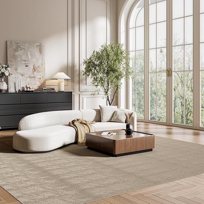 Luxury Square Coffee Table for Living Room, Fully Assembled Solid Wood Center Table with 2 Hidden Storage Drawers,Raised Edge Design Elegant Walnut Finish