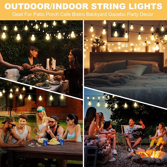 100FT LED Outdoor String Lights with 50+3 Shatterproof Bulbs(Gourd Shape), IP44 Waterproof, Commercial Grade Patio String Lights for Outside Porch Backyard Garden Deck Decor, 2700K Dimmable