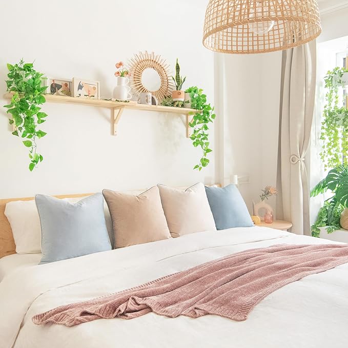 MONDAY MOOSE Decorative Throw Pillow Covers Cushion Cases, Set of 4 Soft Velvet Modern Double-Sided Designs, Mix and Match for Home Decor, Pillow Inserts Not Included (18x18 inch, Beige/Light Blue)