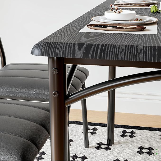 IDEALHOUSE Dining Table Set for 4, Kitchen Table with Chairs for 4, Rectangular Wood Dining Room Table Set with Upholstered Bench for Small Space, Dinner, Apartment, Retro Black