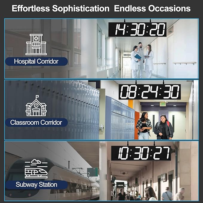Digital Clock Large Display 28" with Remote Control,Double-Sided Clock, Suspended Design for Hospitals, Factories, Airports.