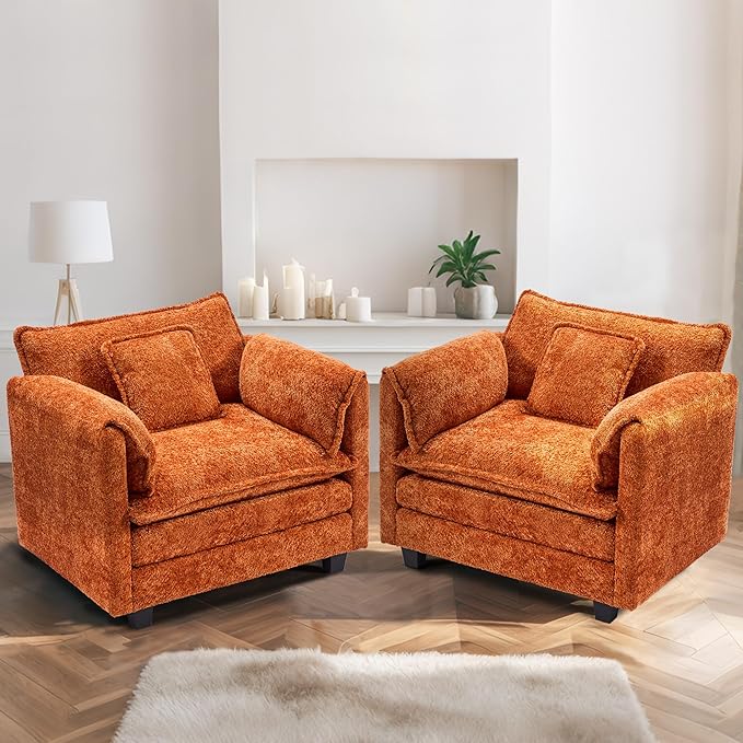 SweetGO corporation 42" Plush Single Sofa Accent Chair with Ottoman for Living Room/Bedroom, Modern Couch for Cozy Lounge Chair for Reading, Orange
