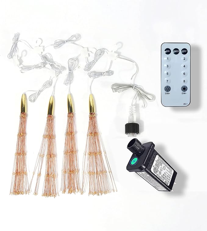 4 Pcs 800 LED Plug-in Starburst Sphere Lights, Firework Light 8 Modes Dimmable Remote Control Waterproof Hanging Fairy Light, Copper Wire Lights for Patio Party Tent Christmas (Warm White)