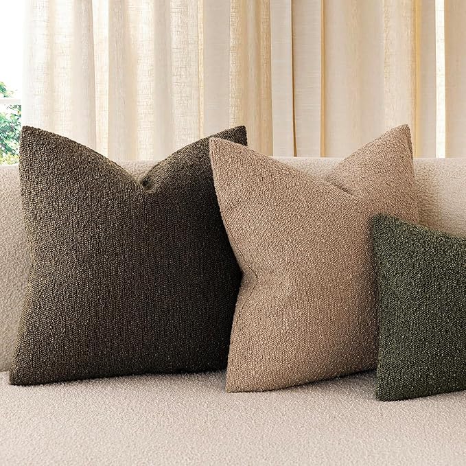 Foindtower Set of 2, Decorative Textured Boucle Throw Pillow Covers Accent Solid Pillow Cases Neutral Soft Couch Cushion Case for Chair Sofa Bedroom Living Room Home Decor 24x24Inch Chocolate