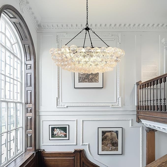 Dining Room Chandelier Modern Bubble Chandelier Lighting Cluster Globe Entryway Chandelier for Foyer, Living Room, Staircase, Dia 43 Inch