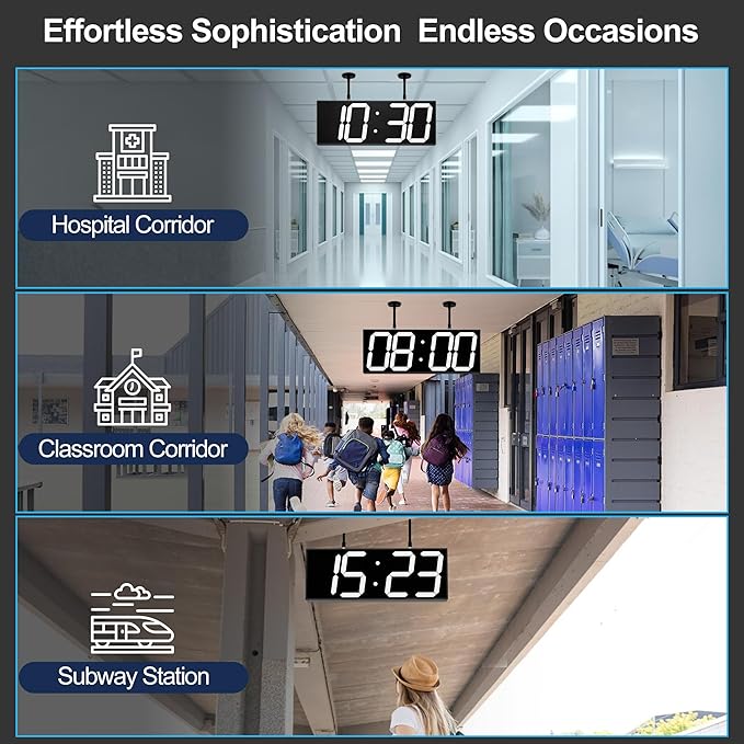 Large Double Sided Digital Wall Clock 19" with Remote Control,Suspended Design for Hospitals, Factories, Airports.