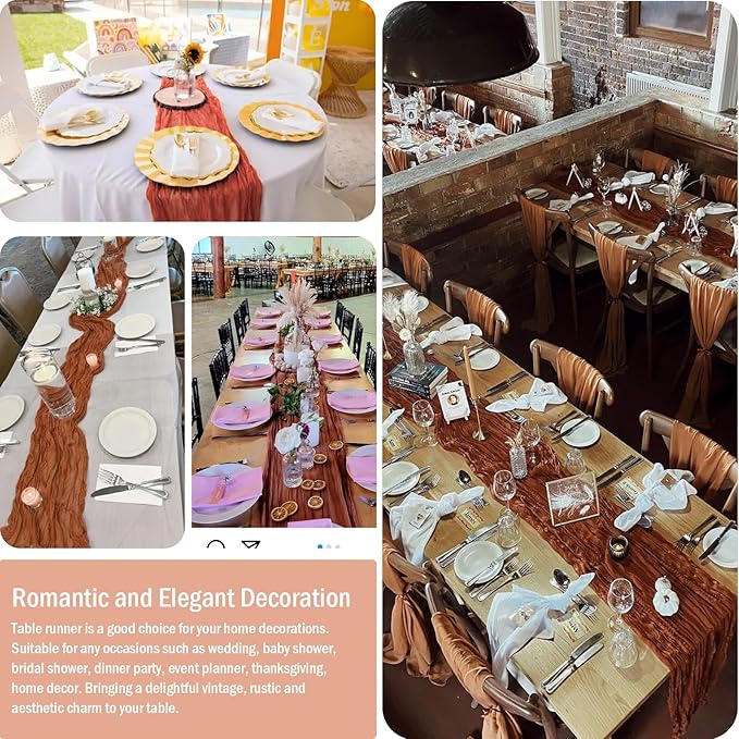 8 Pack 10 ft Terracotta Cheesecloth Table Runner 35 x 120 Inches Boho Gauze Easter Cheese Cloth Table Runners Romantic Sheer Table Runner for Wedding Centerpiece Bridal Shower Party Decorations