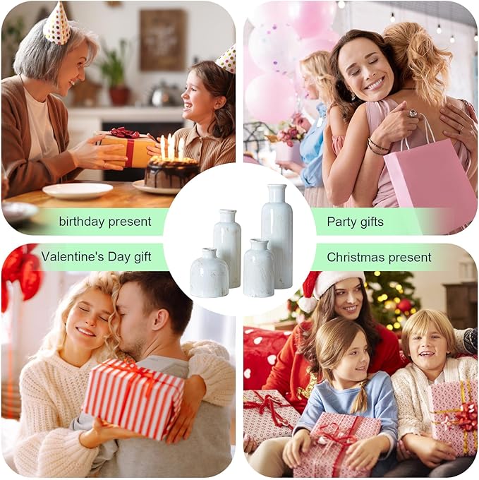 White Ceramic Vase Set, 10 Inch Farmhouse Decor Vase, Home Decorative Vases for Home Decor, Kitchen, Bedroom, Office, Living Room, Bathroom, Ideal Housewarming Gift(Old White)