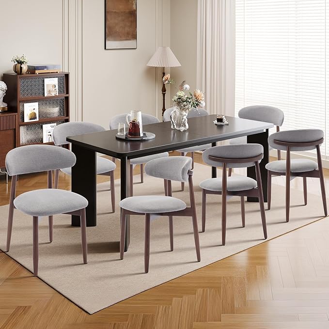 5-Piece Rectangular Dining Table Set for 4, 63" Industrial Kitchen Table with 4 Wooden Upholstered Dinner Chairs for Dining Room, Kitchen, Living Room, Black+Light Gray
