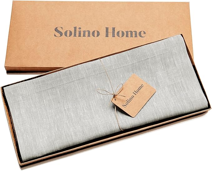 Solino Home Linen Table Runner 156 Inches Long - Athena, 100% Pure Linen Oyster Grey Dining Table Runner 14 x 156 Inch for Fall, Autumn, Halloween, Thanksgiving