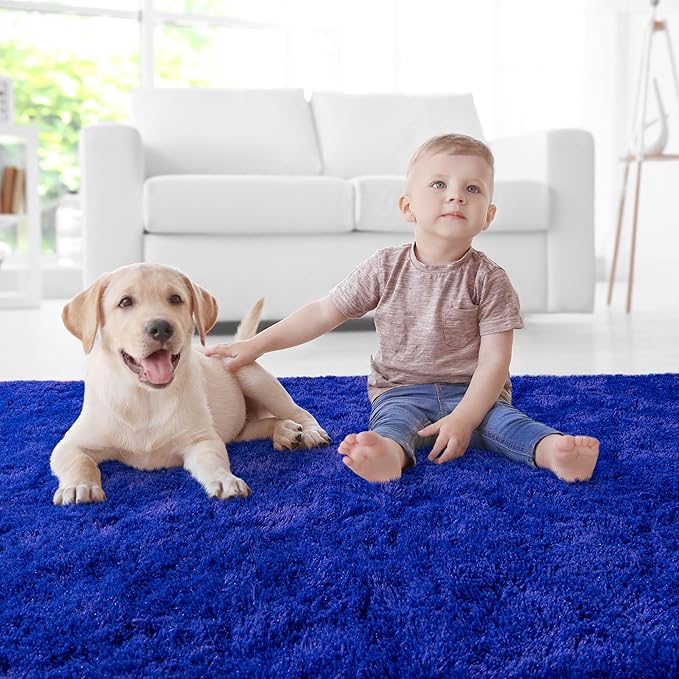 5x7 Area Rugs for Living Room, Blue Fluffy Shaggy Rug Soft Carpets, Rugs for Bedroom Nursery Kids Room Dorm Home Decor Aesthetic, Navy Blue