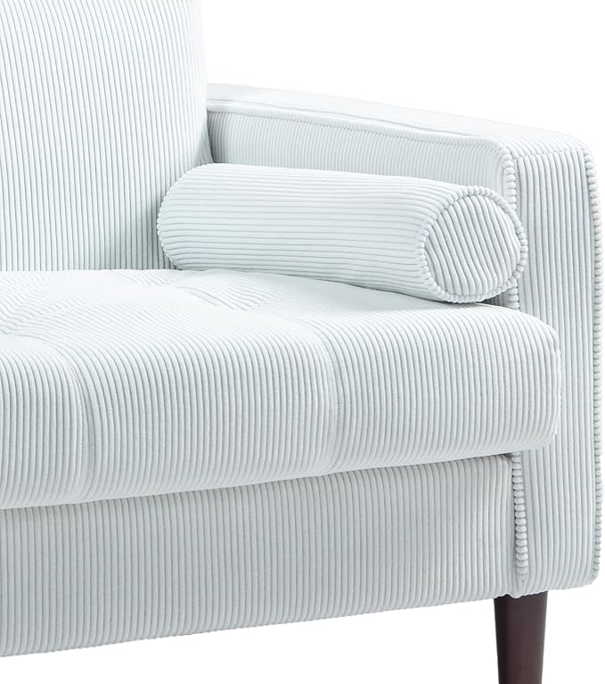 UIXE Corduroy Accent Chair, Modern Upholstered Arm Chairs Comfy Bedroom Reading Armchair with 2 Bolster Pillows, Mid-Century Track Armrest Tufted Living Room Single Sofa Lounge Seat (Beige)