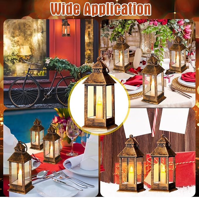Hoolerry 24 Set Halloween Mini Lanterns with LED Candles 5.5'' Decorative Hanging Small Vintage Lantern Centerpiece Battery Powered for Wedding Table(Retro)