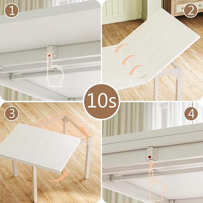 Dining Table Set for 4, Extendable Kitchen Table Cushion Chairs Set of 4, Rectangle Dining Table with Metal Frame & MDF Board, Folding for Small Apartment Saving Space, White