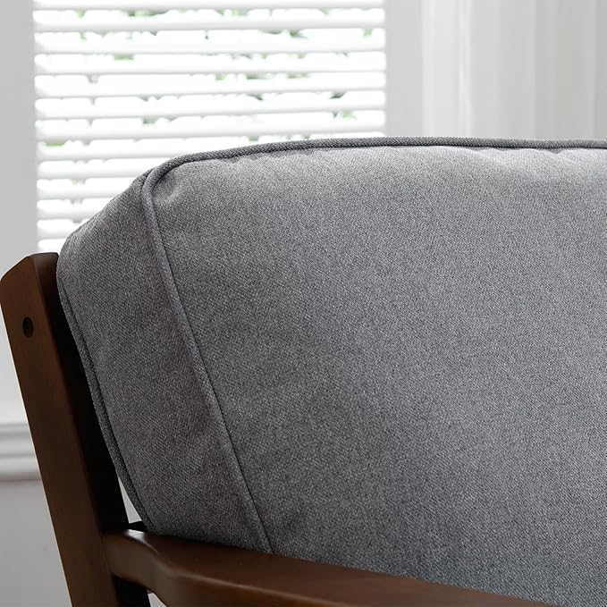 Living Room Accent Chairs Mid Century Modern Reading Arm Chair with Ottoman, Fabric Bedroom Chair with Soild Wood Frame, Elegant Upholstered Side Chair, Grey-Fabric