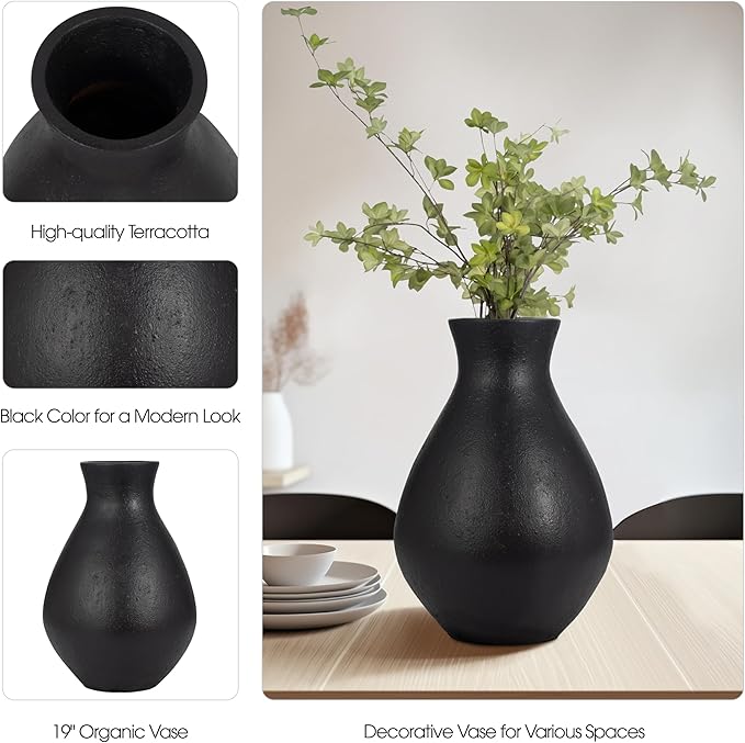 Terracotta, 19" Unique Vase, Black