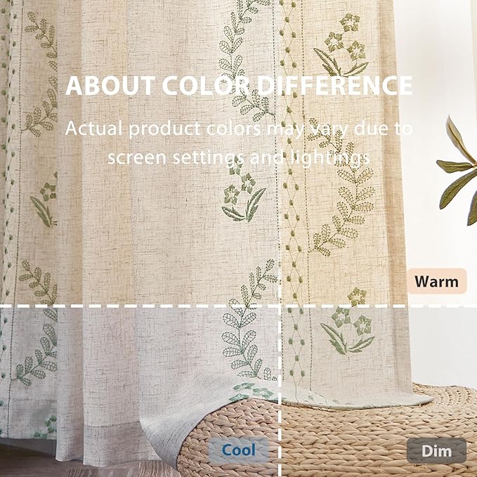 jinchan Belrose 4 Panel Curtains Set 84 Inch Length Floral Curtains Sage Green Embroidered Drapes Farmhouse Flower Patterned Drapes for Living Room Bedroom Window Treatments Set of 4