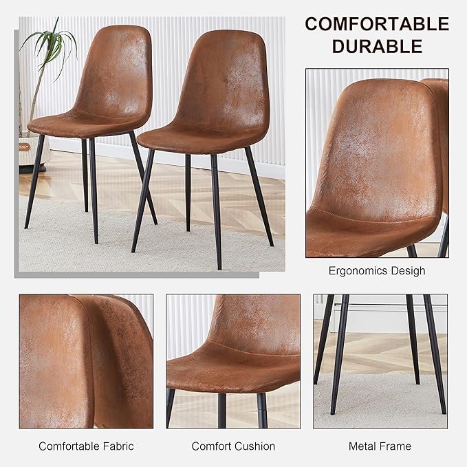 Wooden Dining Table Set for 4,63" Rectangular Kitchen Table with Upholstered Chair, Modern Dining Room Furniture with Faux Leather Seating and Sturdy Metal Legs, Brown Farmhouse Table Set