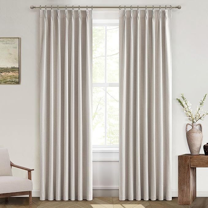 Primitive Curtain 108 Inch Long 2 Panels Burg,Pinch Pleated Cream Linen Blended 9 ft Floor Length to Ceiling Traverse Curtains for Living Room Extra Wide Blackout Drapes Sun Blocking Window