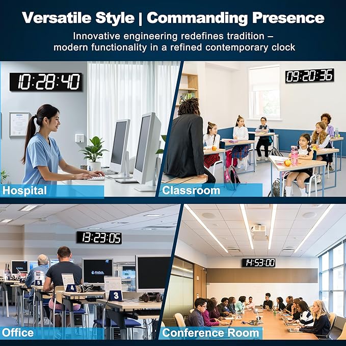 Large Digital Wall Clock 28" with GPS Auto-Sync, Remote Control & Timer, Wall-Mounted for Classroom, Office, Gym, Conference Room