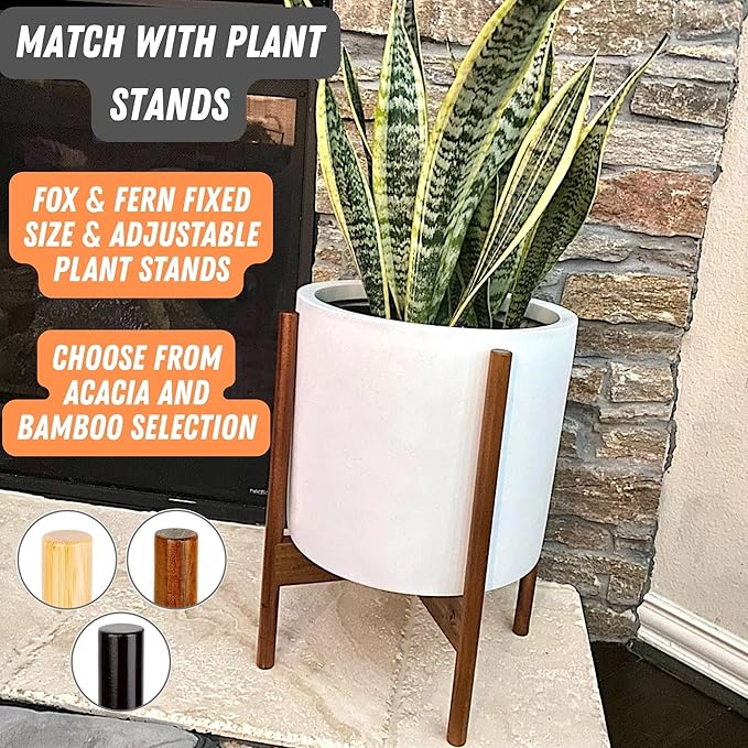 Fox & Fern Large 12 Inch Plant Pot with Hidden Saucer — Premium Lightweight Fiberstone Matte White Self Watering Planter with Seamless Saucer; Indoor & Outdoor Use; Weather Resistant & UV Resistant