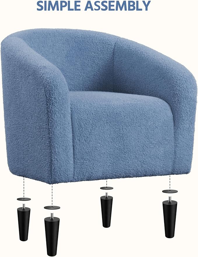 Yaheetech Accent Barrel Chair, Boucle Fabric Club Chair, Furry Sherpa Elegant Armchair with Cozy Soft Padded, Suitable for Living Room Bedroom Reception Room Office, Blue