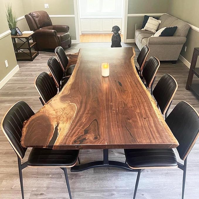 LUNLING Dining Chairs Set of 4 Mid Century Modern Retro Faux Leather Chair with Walnut Bentwood Upholstered Seat Metal Legs Chairs,Adjustable Foot for Kitchen Dining Room Chairs(Black)