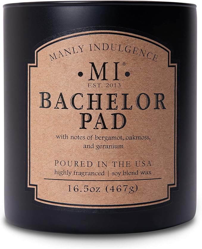 Manly Indulgence Bachelor Pad Scented Candles for Men, 2 Wick, 16.5 oz Premium Soy Blend Wax, 60H Burn, Candles for Home Scented - Made in The USA