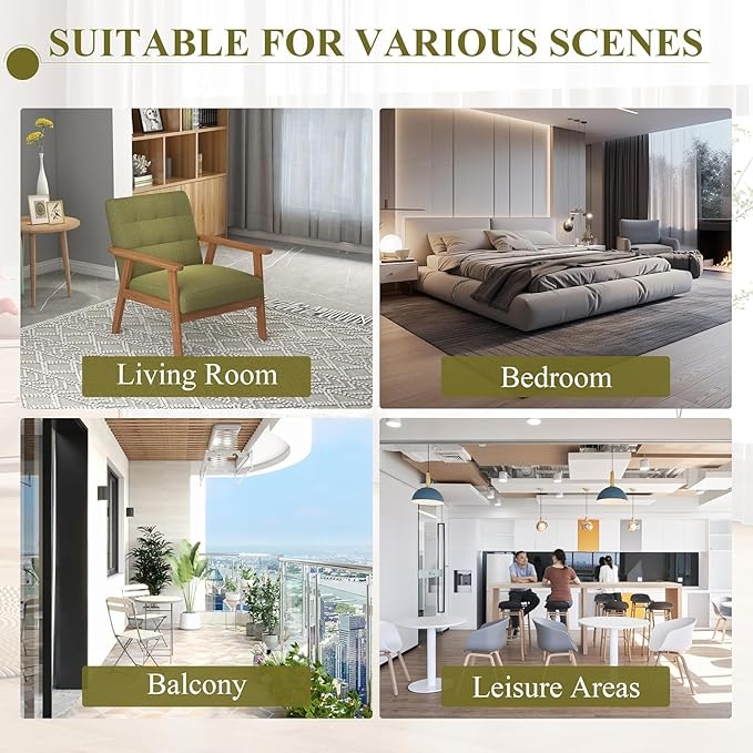 Westice Accent Chairs Set of 2, Mid-Century Living Room Chairs with Solid Wood Frame & Soft Thicken Cushion, Upholstered Arm Reading Chair for Bedroom, Balcony, Green Linen Fabric & Natural Legs