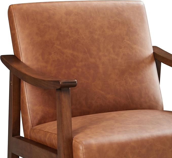 Yaheetech PU Leather Accent Chair, Mid-Century Modern Armchair with Solid Wood Legs, Reading Leisure Chair with High Back for Living Room Bedroom Waiting Room, Set of 2, Brown