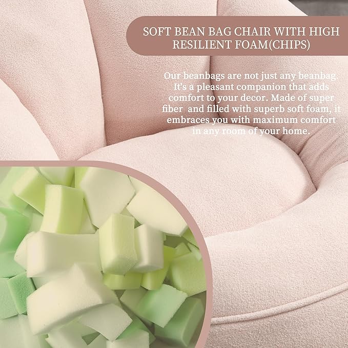 Bean Bag Sofa Chair with Foam Padded Velvet Bean Bag Chair with Soft Foam Padded Ottoman
