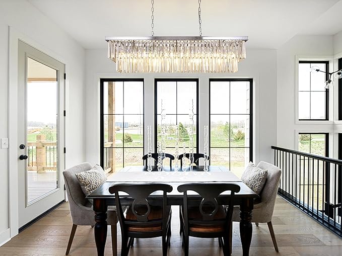 Wellmet 9-Light Crystal Chandelier 34.5 inch, Contemporary Modern Chandeliers Adjustable for Living Room, Dining Room, Pool Table Light, Kitchen Island Lighting (Chrome, 47 inches)