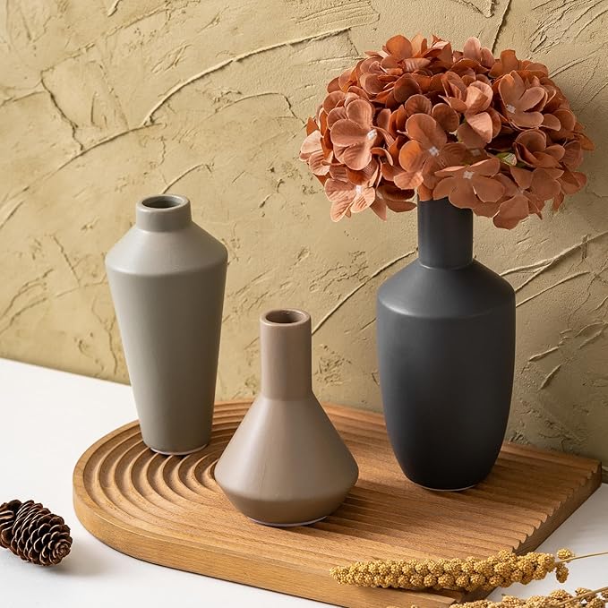 Ceramic Vase Set of 3, Modern Decorative Flower Rustic Farmhouse Decor Vase for Home Decor Bouquet Pampas Grass Dried Fresh Flowers, Living Room, Kitchen, Bedroom, Bathroom and Shelf