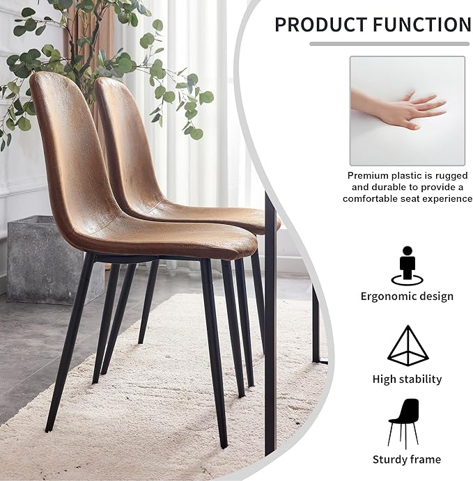 5 Piece Glass Dining Table Set, Kitchen Table Chairs Set for 4, 71'' Dining Table with 0.4" Tempered Glass Tabletop with Plated Metal Legs and MDF Crossbar, 4 Suede Chairs for Dining Room, Kitchen.