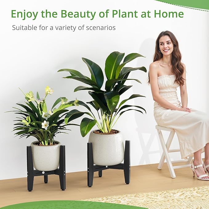 LUE BONA 2 Pack HDPS Plant Stand, Adjustable Plant Stand Indoor for 8-12 Inches Pots, Mid Century Modern Plant Holder for Indoor, Outdoor, Black
