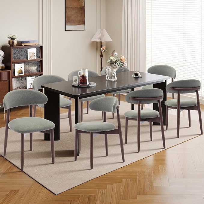 7-Piece Rectangular Dining Table Set for 6, 63" Industrial Kitchen Table with 6 Wooden Upholstered Dinner Chairs for Dining Room, Kitchen, Living Room, Black+Green